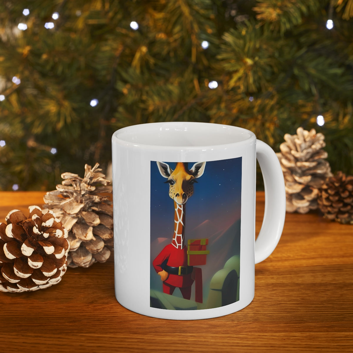 Santa Giraffe with Gifts Ceramic Mug 11oz