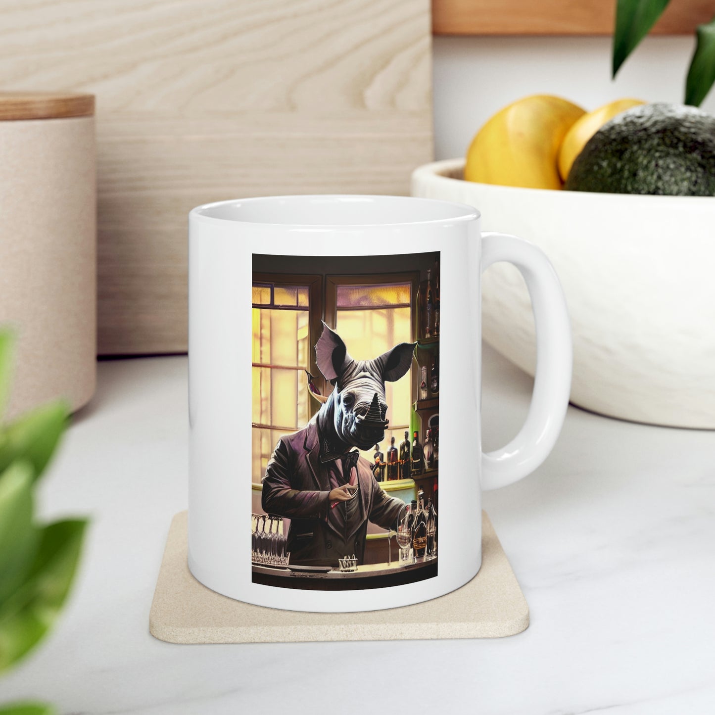 "Rhinoceros Bartender" Ceramic Mug 11oz