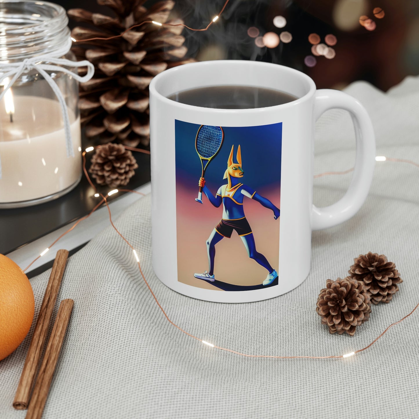 Anubis Playing Tennis Ceramic Mug 11oz