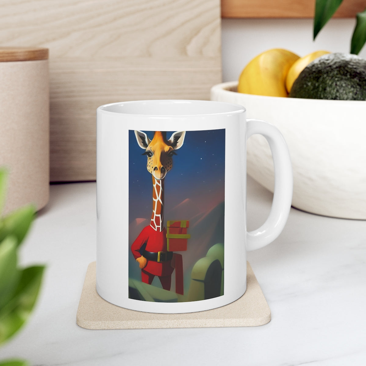 Santa Giraffe with Gifts Ceramic Mug 11oz